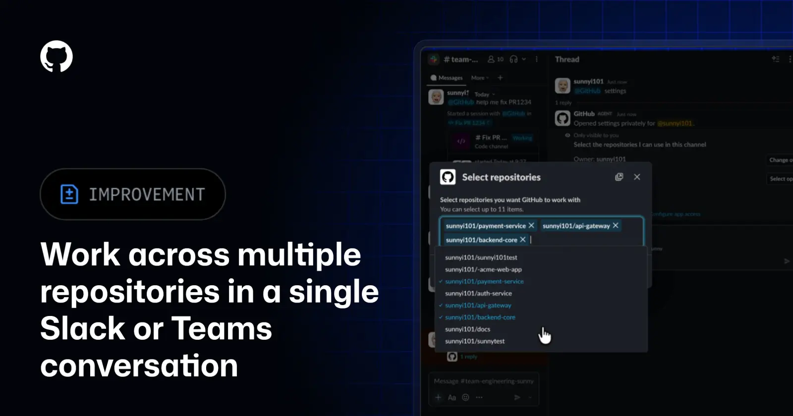 GitHub in Slack en Teams werkt nu met meerdere repositories tegelijk