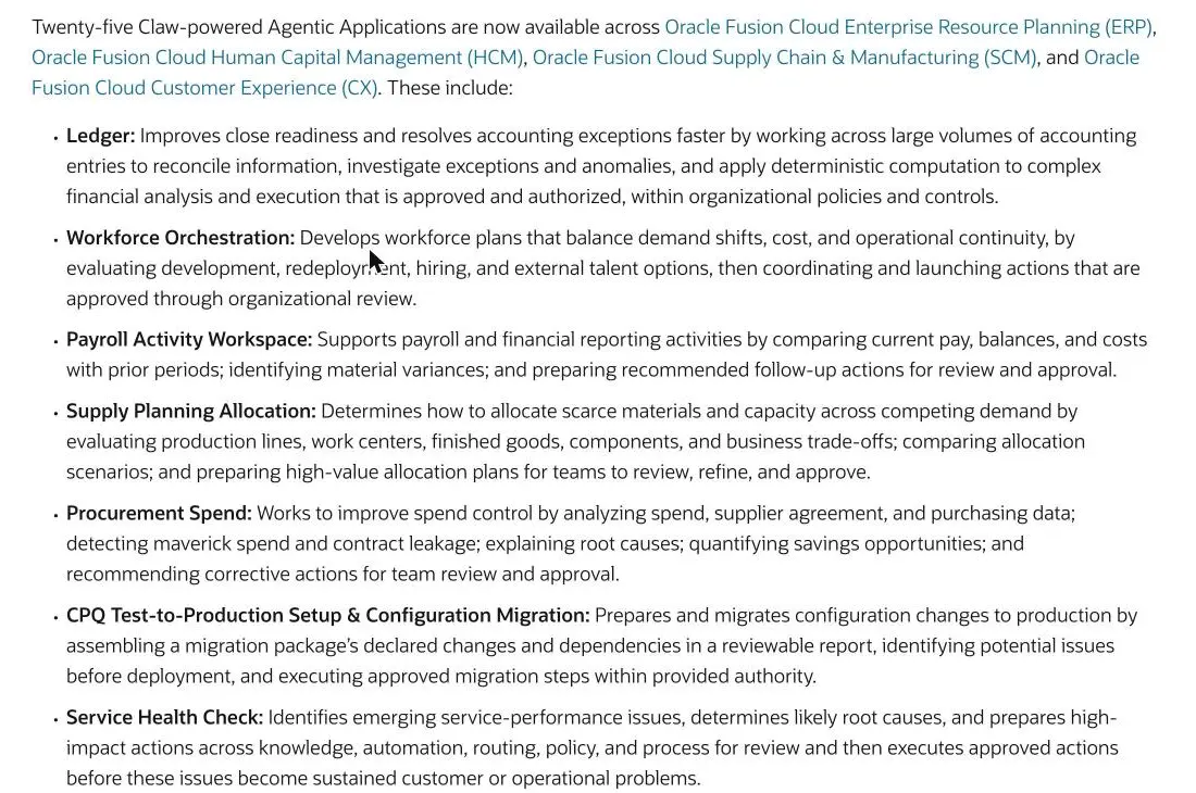 Oracle zet 25 AI-agents in zijn bedrijfssoftware voor financiën en HR